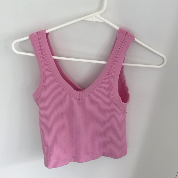 Pink V-Neck Ribbed Crop Top - Picture 6 of 6